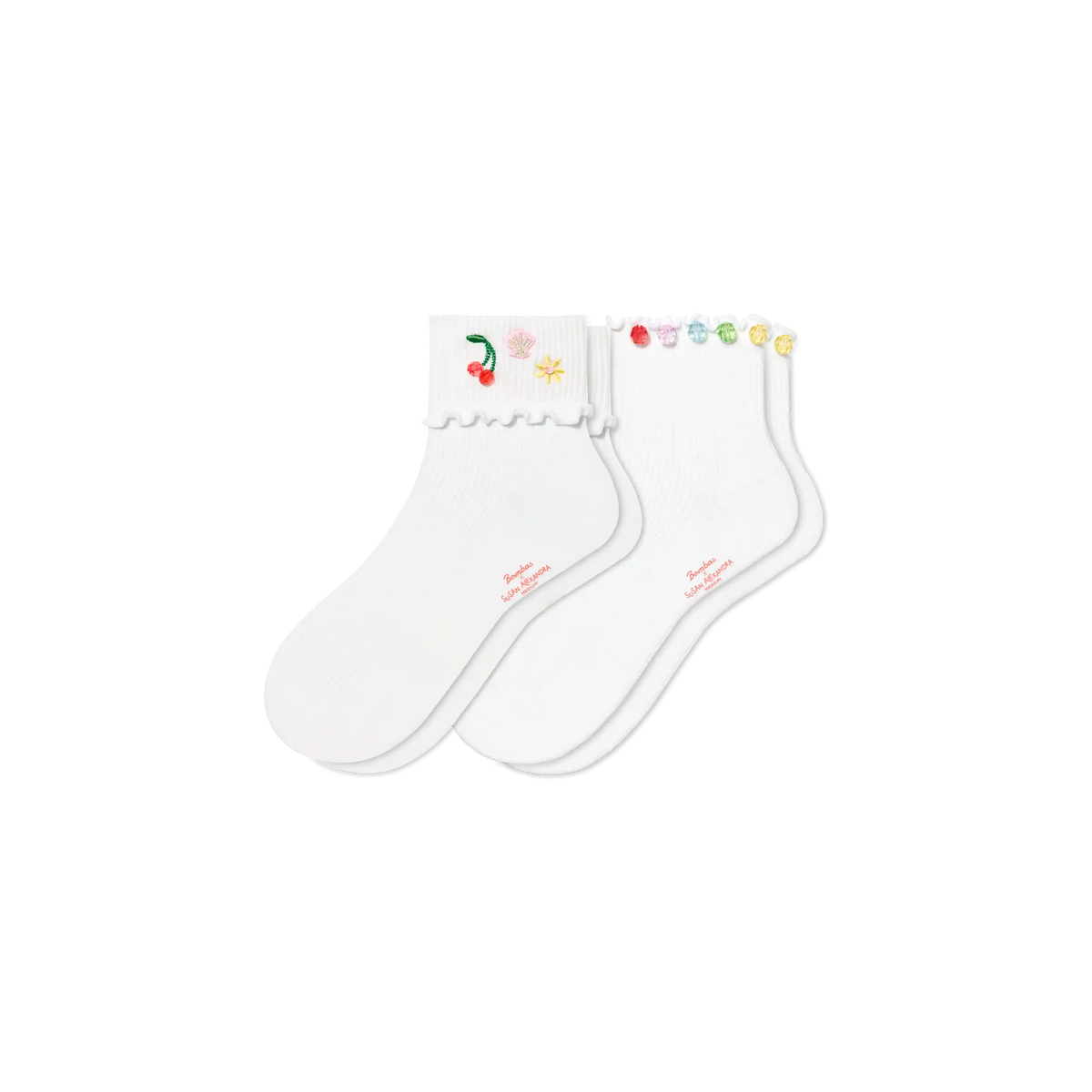 Bombas x Susan Alexandra Embellished Ruffle Rib Quarter Sock 2-Pack